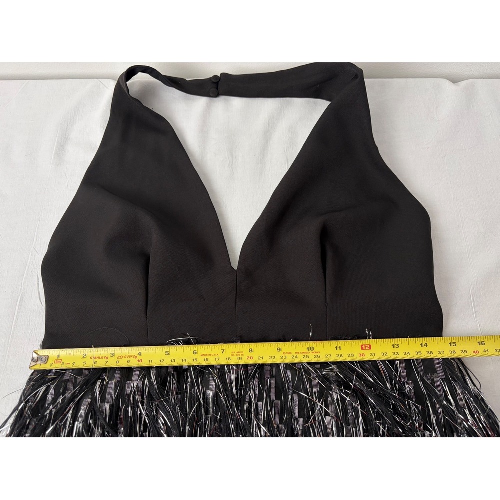 DO+BE Black Silver Tinsel Fringe Open Back Halter Mini Dress GY2191 NWT Large - Picture 12 of 13